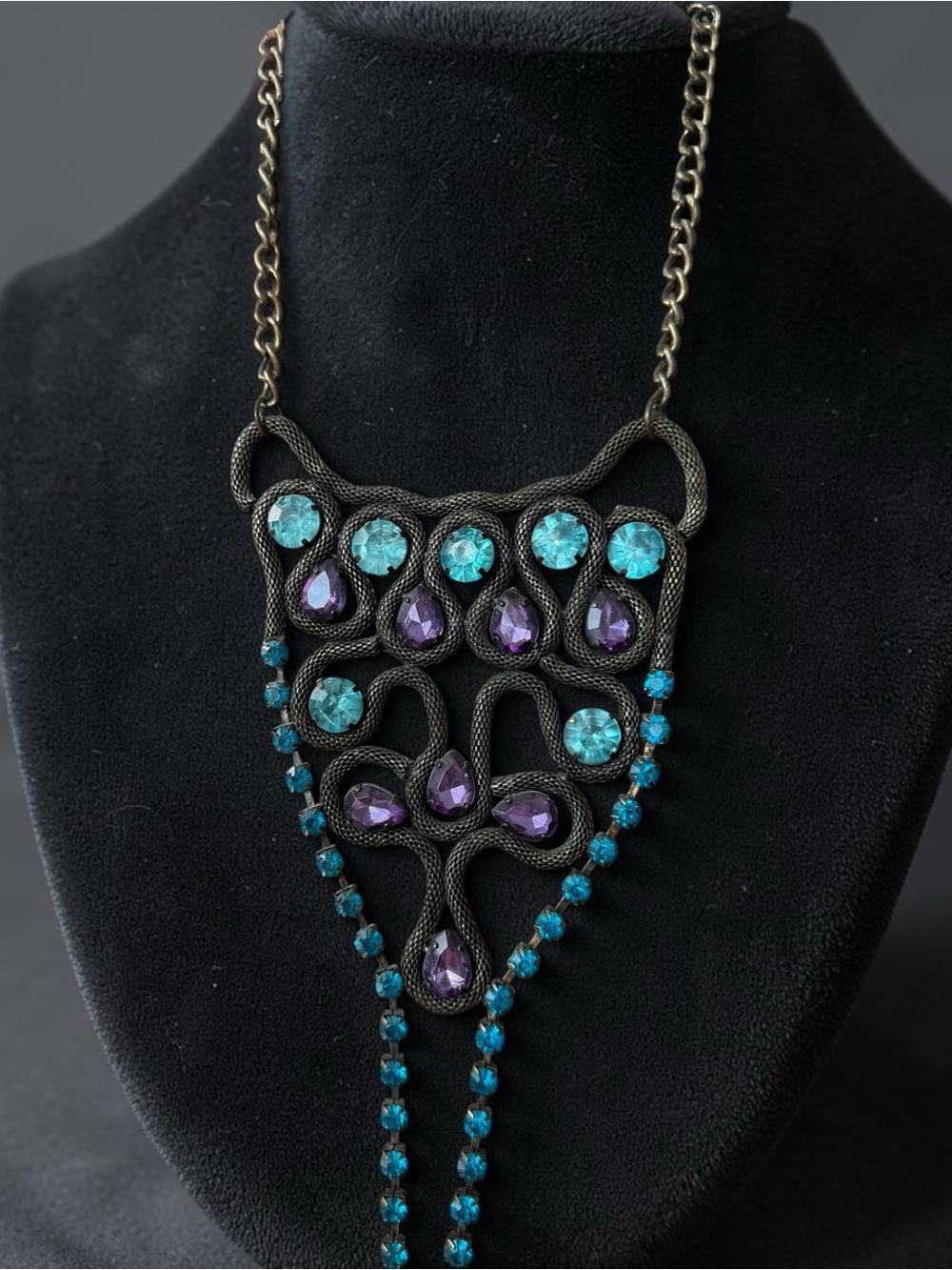 Blue and Purple Pendant Statement Necklace - SKU DR